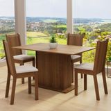 Conjunto Sala de Jantar Madesa Luana: Mesa com Tampo de Madeira e 4 Cadeiras