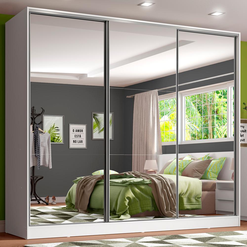 Guarda Roupa Juvenil 100% MDF Madesa Kevin 3 Portas de Correr de Espelho - Branco