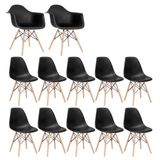 Conjunto 2 x cadeiras Eames DAW com braços + 10 cadeiras Eiffel DSW - Preto