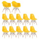 Conjunto 2 x cadeiras Eames DAW com braços + 10 cadeiras Eiffel DSW - Amarelo