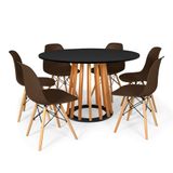 Conjunto Mesa De Jantar Talia Amadeirada Preta 120cm Com 6 Cadeiras Eames Eiffel - Marrom