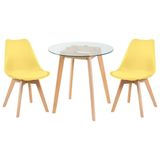Mesa Redonda Com Tampo De Vidro 70 Cm + 2 Cadeiras Amarelas