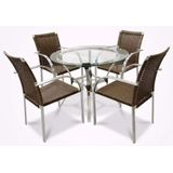Conjunto De Mesa com 4 Cadeiras em Fibra Sintética e Alumínio para Piscina Cozinha Área externa - Sarah Móveis