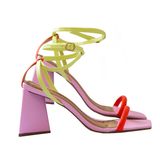 Sandália Salto Triângulo Rosa Tiras Laranja E Lemon - 35 - Rosa