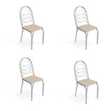 Conjunto com 4 Cadeiras de Cozinha Holanda Cromado e Nude