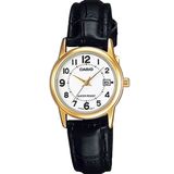 Relógio Casio Feminino Ltp-v002gl 7bu Dourado Couro Preto