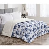 Coberdrom Casal Queen Winter Sherpa 01 Peça Floral Azul