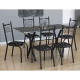 Conjunto de Mesa Miami Com 6 Cadeiras Lisboa Preto e Floral