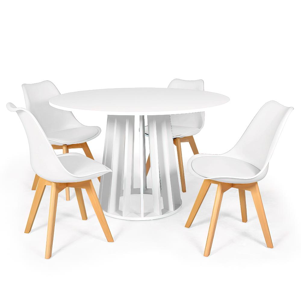 Conjunto Mesa Square Redonda Branco Fosco 88cm com 4 Cadeiras Eiffel Branca  - Abra Casa