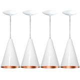 Kit 04 Lustres Pendente Balcão Coz. Americana Branco E Cobre