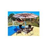 Conjunto De Mesa 4 Cadeiras Fibra + Ombrelone Piscina Jardim