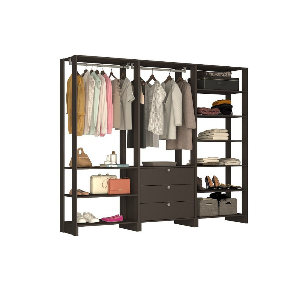 Closet Multi Yes Com 2 Cabideiros 3 Gavetas E 10 Prateleiras Nova Mobile