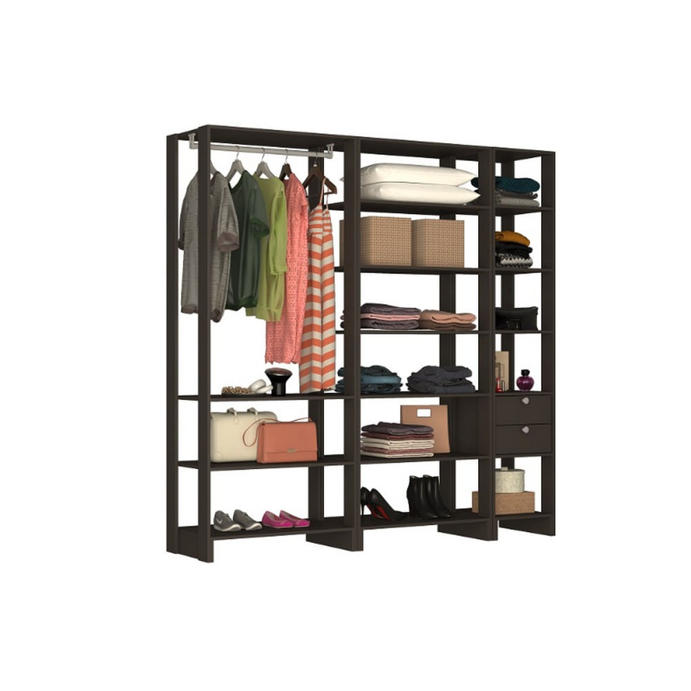 Closet Multi Yes Com Cabideiro 2 Gavetas E 14 Prateleiras Nova Mobile