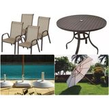 Jogo De Mesa 1,00 Com 4 Cadeiras Em Aluminio + Guarda Sol