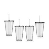 Kit 4 Copos Big Drink Tampa E Canudo Acrílico Transparente