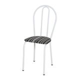 Cadeira Tubular Branco 004 Assento Preto Listrado