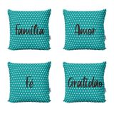 Capas De Almofadas Decorativas Azul Turquesa Frases Sofá
