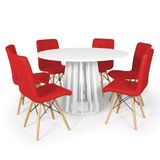 Conjunto Mesa De Jantar Redonda Talia Branca 120cm Com 6 Cadeiras Eiffel Gomos - Vermelho