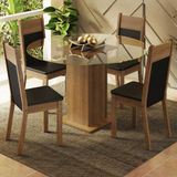 Conjunto Sala De Jantar Madesa Ana Mesa Tampo De Vidro Redondo 4 Cadeiras - Rustic/preto