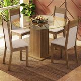 Conjunto Sala De Jantar Madesa Ana Mesa Tampo De Vidro Redondo 4 Cadeiras - Rustic/crema/bege