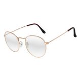 Óculos Rêtro Round Armação Grau Unisex Vintage Rose Gold