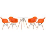 Kit - Mesa Eames 70 Cm Branco + 4 Cadeiras Eiffel Daw Com Braços Laranja