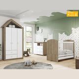 Kit Conjunto Quarto Infantil Guarda Roupa Roupeiro Cama Berço Cômoda Multiuso Mdf Branco Marrom