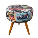 Puff Magnus Redondo Decorativo Pé Palito Estampa De Motos
