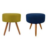 Puff Para Sala E Hall Redondo Amarelo E Azul 2 Peças