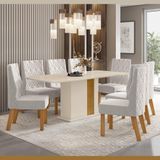 Kit Conjunto Mesa Bruna 200 Cm 8 Cadeiras Sala De Jantar Cozinha Mdf Madeira Off White Cinza Gelo