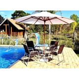 Jogo 4 Cadeiras E Mesa + Ombrelone Para Piscina Jardim Sala