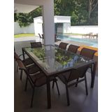 Jogo De Mesa Retangular Com 8 Cadeiras Tela E Aluminio