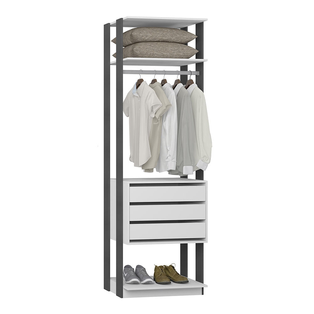 Módulo Closet 3 Gavetas e Cabideiro 70cm Be Mobiliario