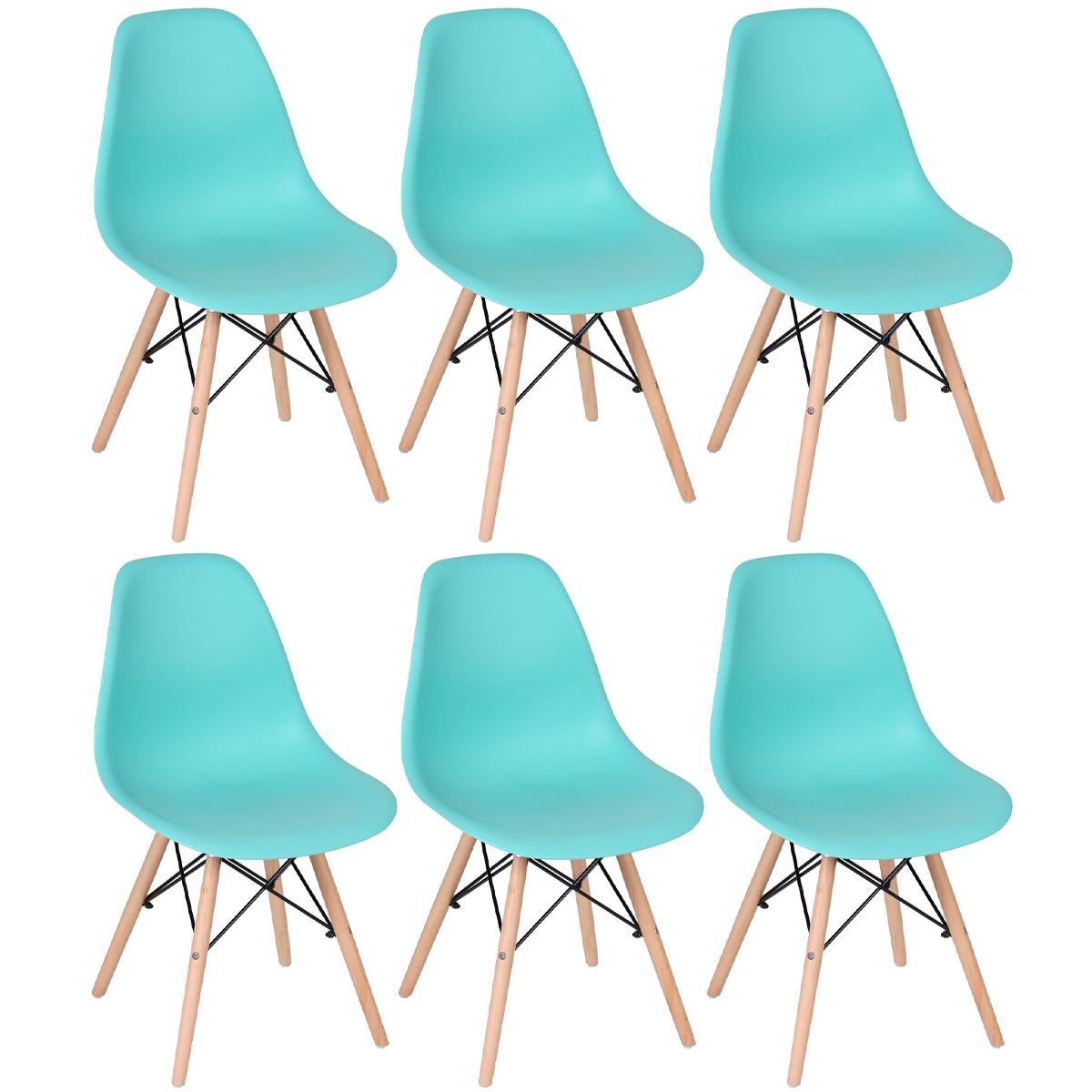 Kit - 6 x cadeiras Charles Eames Eiffel DSW - Base de madeira clara - Verde Tiffany