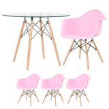Mesa Redonda Eames Com Tampo De Vidro 100 Cm + 3 Cadeiras Eiffel Daw Rosa Claro
