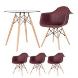 Kit - Mesa Redonda De Vidro Eames 70 Cm + 3 Cadeiras Eiffel Daw Marrom