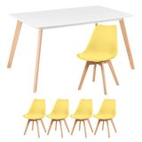 Mesa De Jantar Retangular 80 X 140 Cm Branco + 4 Cadeiras Estofadas Leda Amarelo