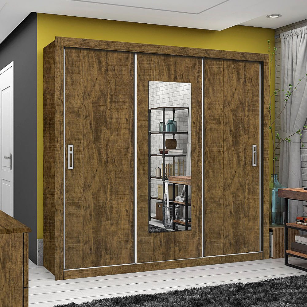 Guarda Roupa Casal 3 Portas 4 Gavetas Com Espelho Ilhéus Carioca Móveis