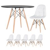 Kit - Mesa Eames 100 cm preto + 5 cadeiras estofadas Eiffel Botonê branco