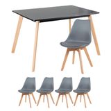 Mesa De Jantar Retangular 80 X 120 Cm Preto + 4 Cadeiras Estofadas Leda Cinza Escuro