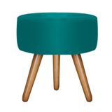Puff Banqueta Magnus Redondo Azul Tiffany Pés Castanho
