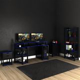 Conjunto Mesa Armário Estante E Gaveteiro Para Escritório Home Office Gamer Cool Mdp Preto/azul - Gran Belo