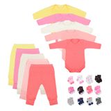 Body Bebê Calça Mijão e Meias Kit 22 Peças Manga Longa Feminino Roupinha de Bebê