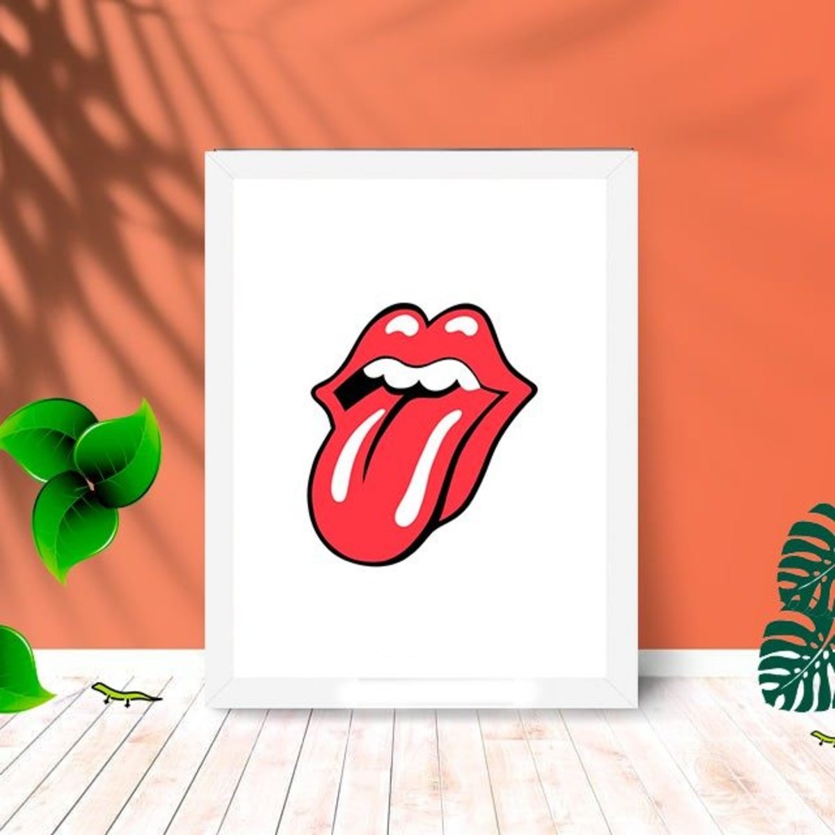 Quadro Decorativo Língua Rolling Stones C/ Moldura e Vidro