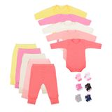 Body Bebê Calça Mijão e Meias Kit 16 Peças Manga Longa Feminino Roupinha de Bebê