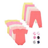 Body Bebê Calça Mijão e Meias Kit 16 Peças Manga Curta Feminino Roupinha de Bebê