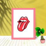 Quadro Decorativo Língua Rolling Stones C/ Moldura e Vidro