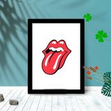 Quadro Decorativo Língua Rolling Stones C/ Moldura e Vidro