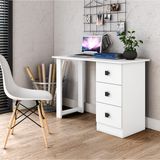 Mesa Escrivaninha Para Home Office 110 X 77  Cm 3 Gavetas Mdp Branco - Clicklar