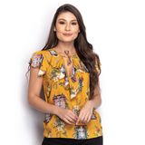 Blusa Feminina Estampada Babados Decote V Romântica Casual